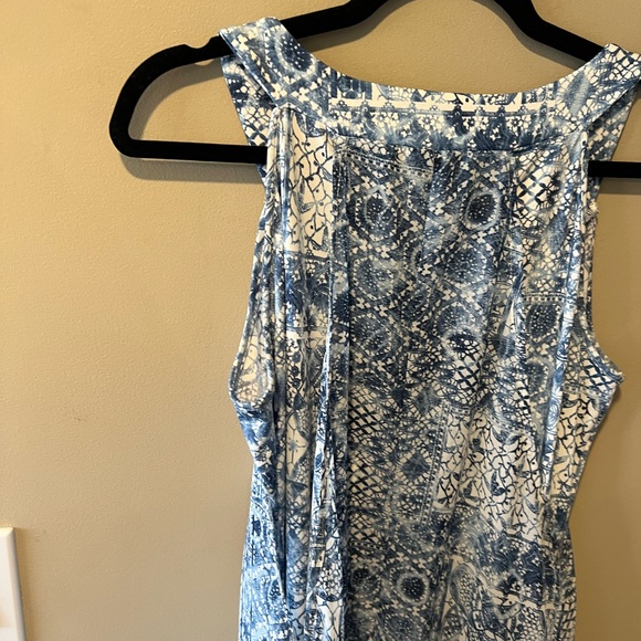 L’Atelier Blue & White Geometric Floral Print Sleeveless Hi-Low Dress - Picture 15 of 16